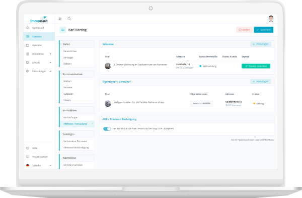 software für makler immobilienverwaltung cloud software matching immonaut automatische kontakte